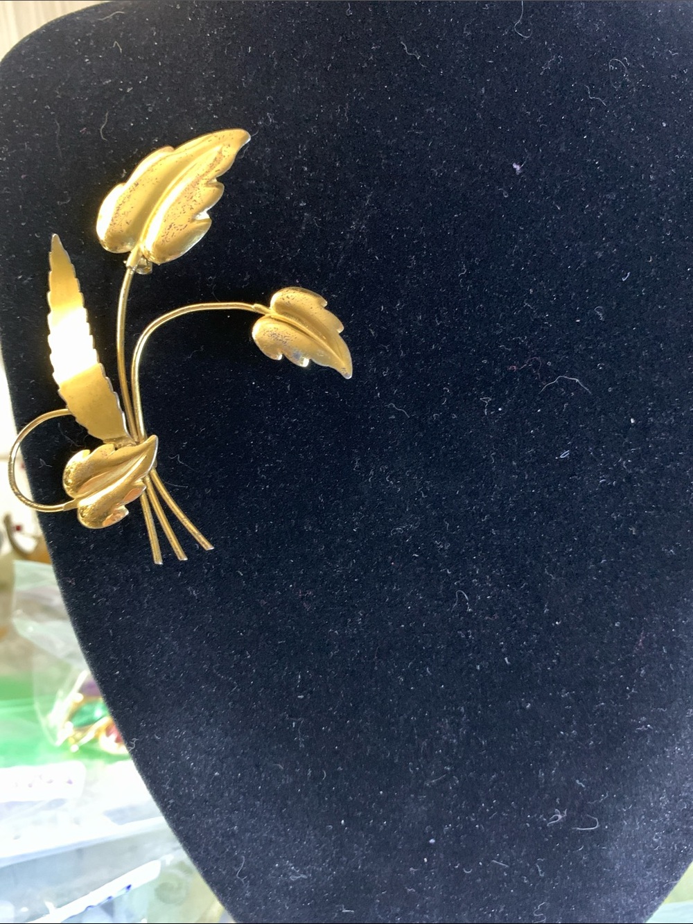 Mid century Gold Filled or Brushed Washed Floral Leaf Brooch -
